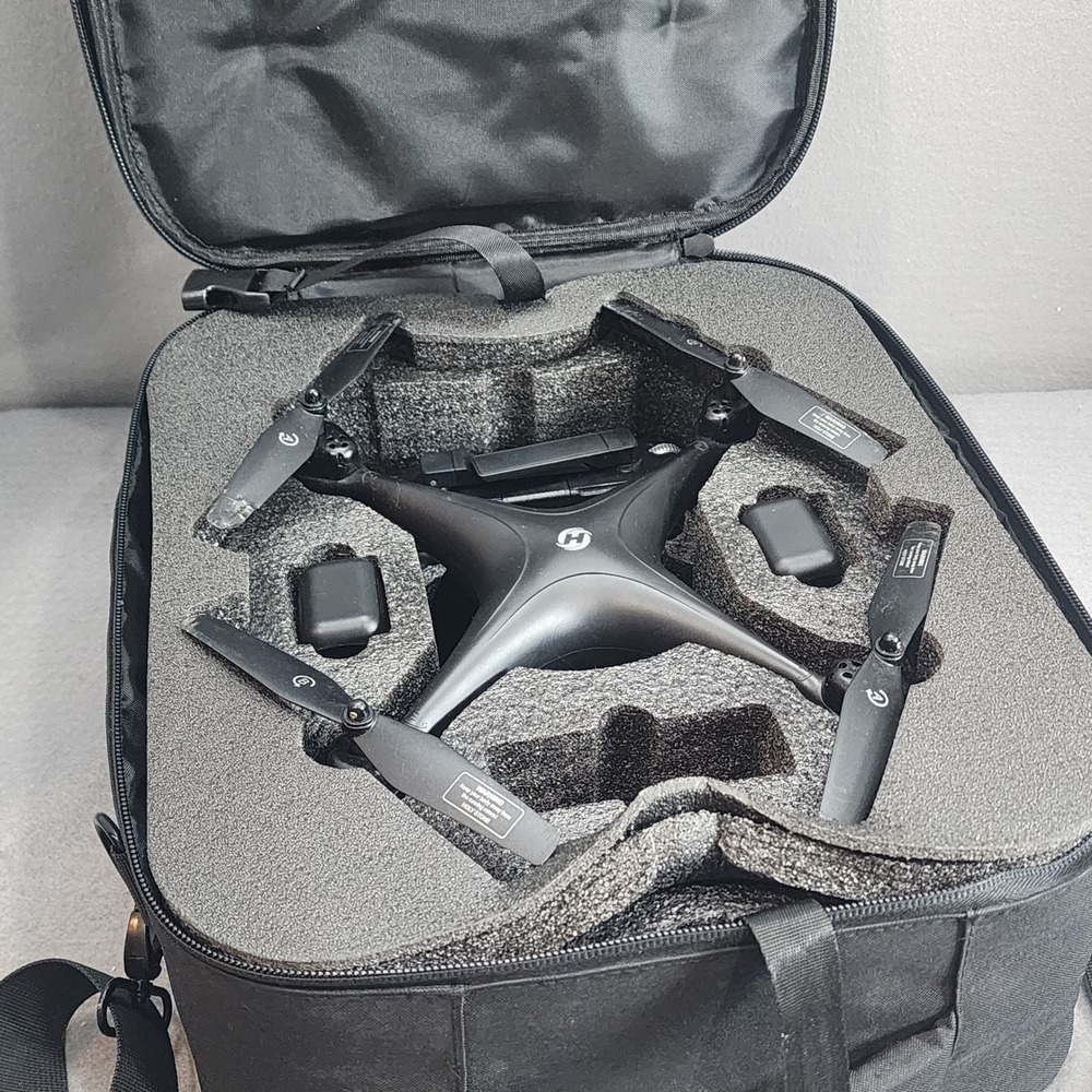 Holy Stone GPS Drone Quadcopter Black with Remote Batteries and Case Untested